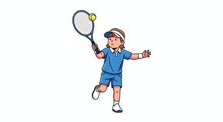 Cartoon Tennis Player in Action Pose.