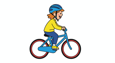 Fototapeta premium Young Girl Riding Blue Bicycle Illustration.