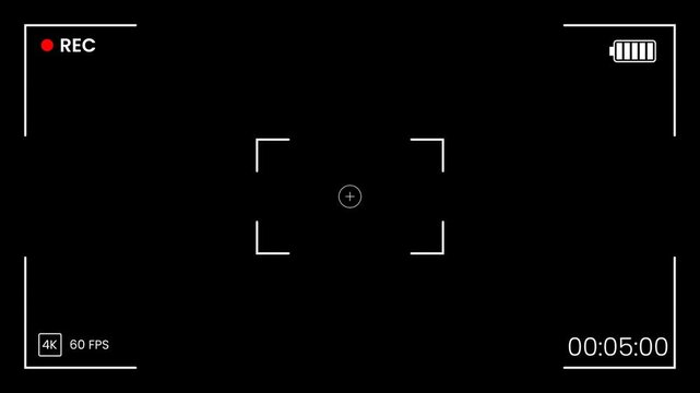 Screen recording overlay template with alpha channel for video editing. Digital camcorder viewfinder HUD interface design. REC camera frame UI overlay ideal for motion graphics, live streaming, vlogs.