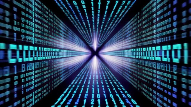 Abstract blue digital binary code in perspective tunnel design  
