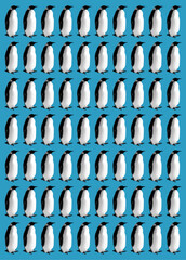 Penguin Pattern Repetition on Blue Background &mdash; Graphic Pop Art Style Illustration