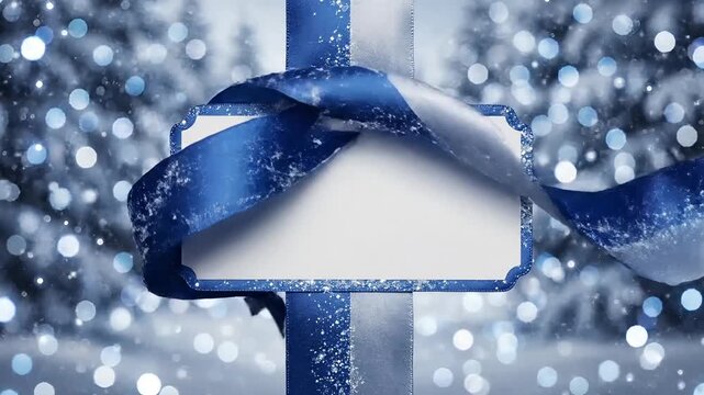Cinematic winter sale banner with blue ribbons and snowflakes festive 