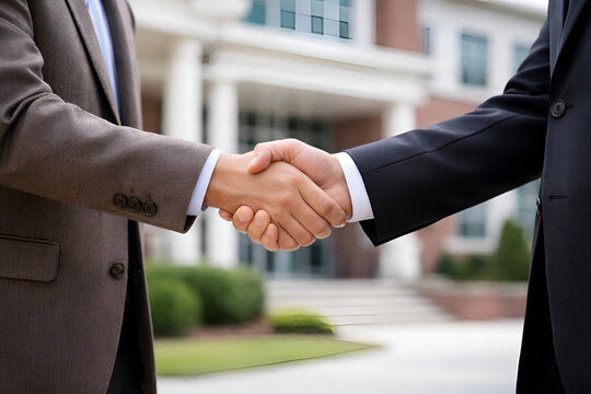 Education funding partnership concept showing private school leadership handshake with donor support and institutional investment agreement