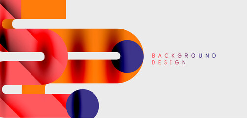Obraz premium Abstract geometric shapes overlap, creating dynamic visual effect. Orange, red, purple hues dominate white space. Modern design element.