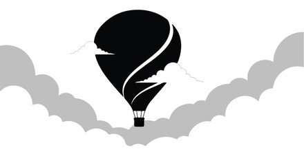 Hot air balloon soaring through cloudy sky