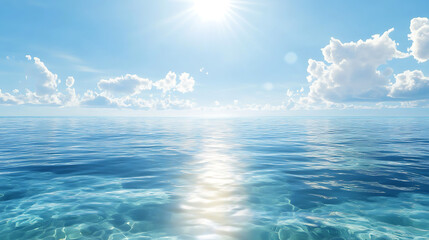 Obraz premium Sunny ocean horizon wallpaper with glowing reflection and peaceful atmosphere high resolution picture