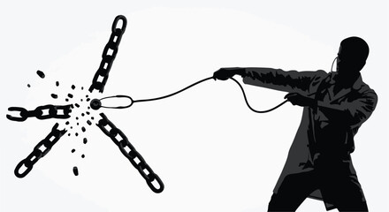 Silhouette of a person breaking free from chains