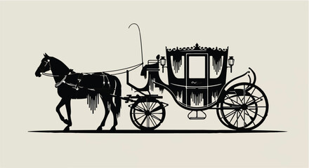 Vintage horse-drawn carriage silhouette on beige background