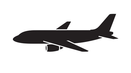 Airplane Silhouette in Simple Flat Design with Black Color on White Background for Aviation Icon
