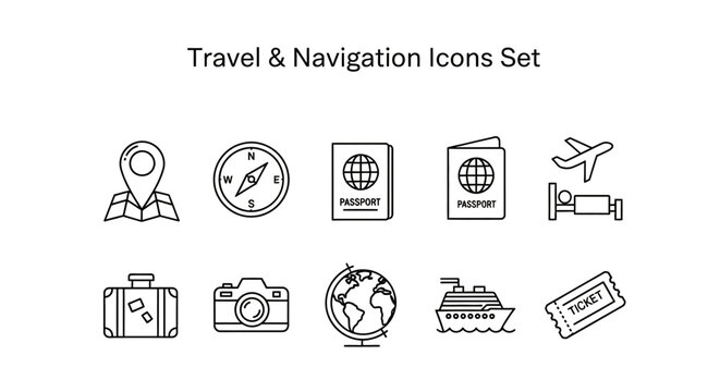 Collection of various dark theme outline icons representing tactical map elements and directional tools on transparent background