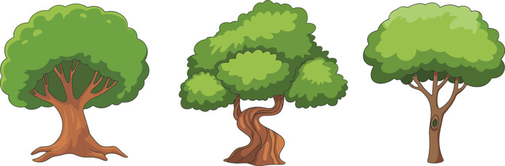 Cartoon trees set, various shapes and foliage styles, green nature illustration, vector art for landscape design, environment, park, forest scenes © Empowerment angle 