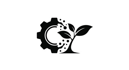 Sprouting plant growing out of gear with soil particles