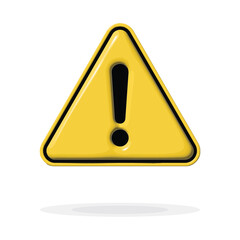 Yellow Warning Triangle Vector with 3D Glossy Effect: Exclamation Mark Icon Symbolizing Danger, Alert, Caution, Web Error, Construction Safety, Hazard and Risk Awareness Isolated on White Background.