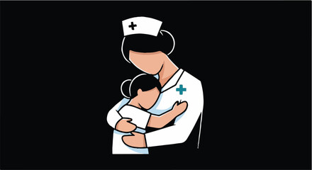 Nurse tenderly holding newborn baby in arms