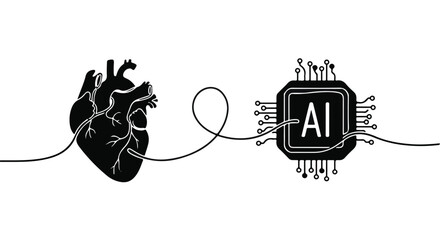 Heart connected to artificial intelligence circuit