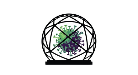 Vibrant purple and green molecular structure model on geometric stand