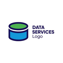 Modern Data Services logo design featuring a stylized database cylinder icon with blue and green colors on a white background.