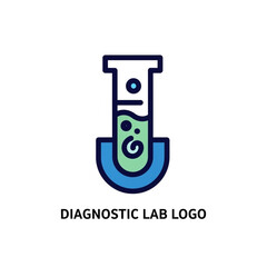 Iconic logo design for a diagnostic lab featuring a colorful test tube with swirling liquid and bubbles, perfect for medical or science branding.