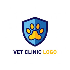 Veterinary Clinic Logo with Paw Print Shield Icon for Pet Care and Animal Hospital Branding