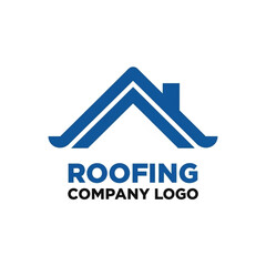 Modern Blue Minimalist Roofing Company Logo with Abstract House Shape and Chimney Icon