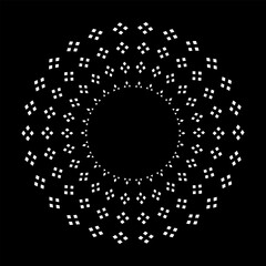 Abstract Symmetrical Radial White Dots Circle Pattern on Black Background. 