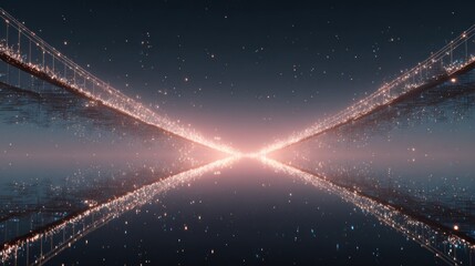 Abstract illustration of bridges reflecting in water at night with stars