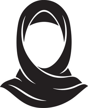 Muslim woman wearing hijab icon, black silhouette vector illustration.
