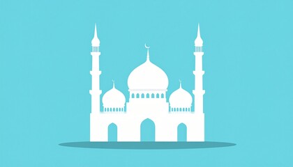 Naklejka premium White mosque with domes and minarets illustration on light blue sky background vector