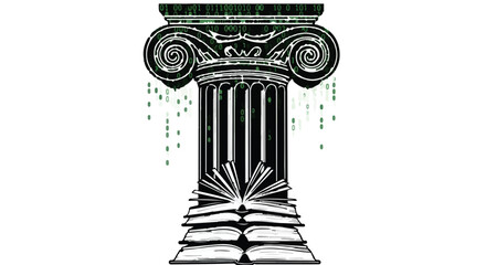 Ornate ancient column with green glowing circuit lines