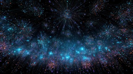Abstract illustration of colorful fireworks display against dark background