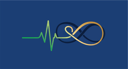 Heartbeat and infinity symbol in blue background