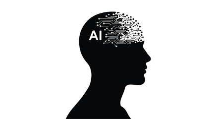 Silhouette of human head with AI concept and digital brain