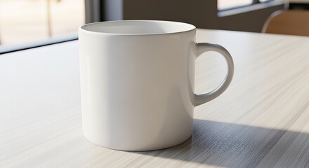 Empty White Cup On Table, Minimalist, Clean Tableware