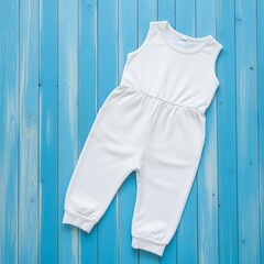 Vibrant photorealistic mockup of white children s jumpsuit clothing for fashion showcase