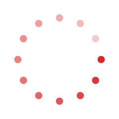 Loading spinner icon. 12-dot circular progress indicator. Red. Isolated on transparent background.