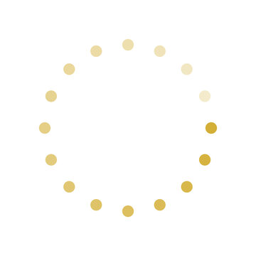 Loading spinner icon. 16-dot micro circular progress indicator. Gold. Isolated on transparent background.