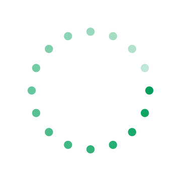 Loading spinner icon. 16-dot micro circular progress indicator. Green. Isolated on transparent background.