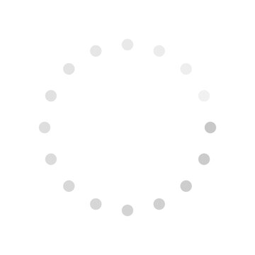 Loading spinner icon. 16-dot micro circular progress indicator. Light gray. Isolated on transparent background.