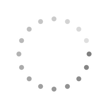Loading spinner icon. 16-dot micro circular progress indicator. Gray. Isolated on transparent background.