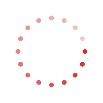 Loading spinner icon. 16-dot micro circular progress indicator. Red. Isolated on transparent background.