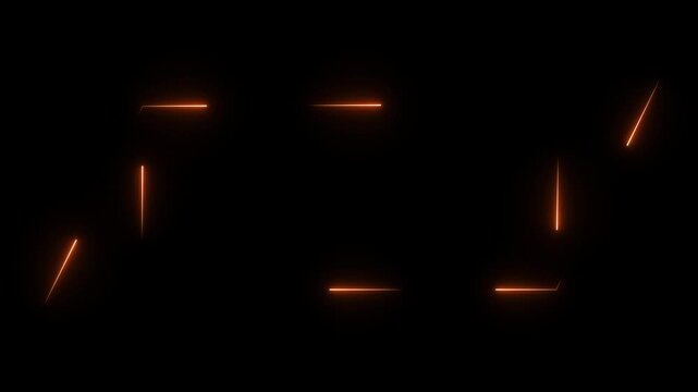 Abstract black background featuring a glowing  neon rectangular frame with luminous lines. Futuristic neon .