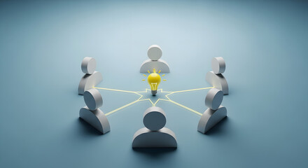 Person icon circle connection light bulb idea brainstorming team work cooperation strategy studio background art 3d