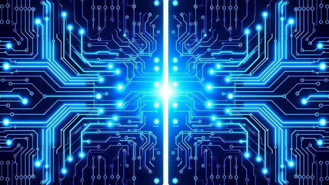 Blue glowing circuit boards