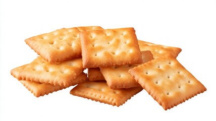 Stack of square crackers on white background. AI generated