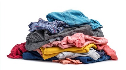 Vibrant stack of clothes on white background. AI generated