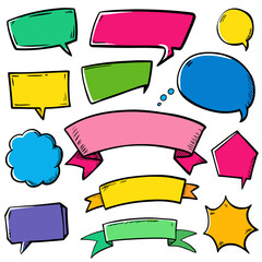 Obraz premium Colorful collection of speech and thought bubbles in various vibrant shapes and sizes Vector