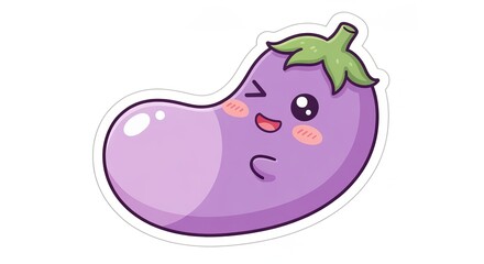 Cute Chibi Eggplant Character Winking Playfully with Big Eyes and a Smiling Face for Cartoon Art