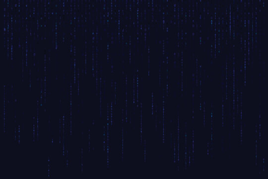 Blue binary code rain falling on dark background creating a futuristic cyber space atmosphere. Concept of technology, data security, hacking, artificial intelligence and digital network.