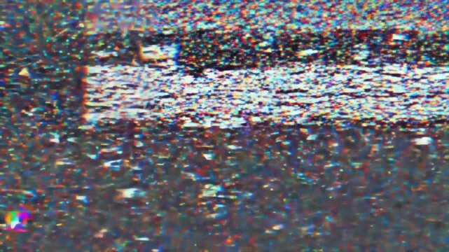 Digital glitch effect with white horizontal bars on black background