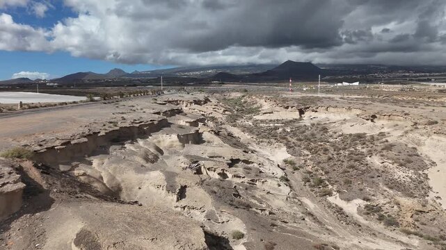 Aerial Drone Flight Through Barranco de la Orchilla Tenerife
